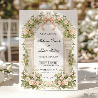 Blush Rose Ribbon Vintage Garden Wedding Invitation
