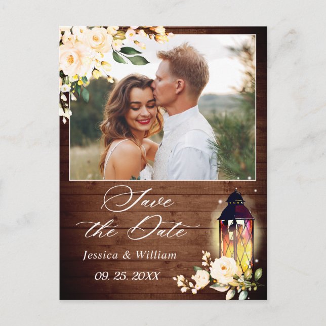 Blush Rose Rustic Wood PHOTO Wedding Save the Date Postcard (Front)