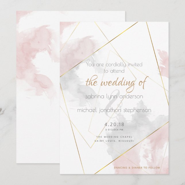 Blush Rose Silver Watercolor TheBarefootBride™ Invitation (Front/Back)
