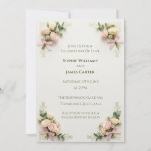 Blush Rose Thistle Scottish Wedding Invitation