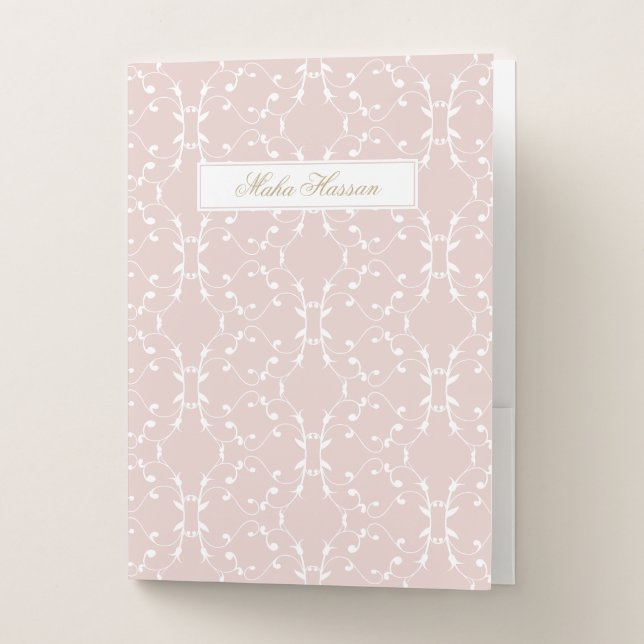 Blush Rose Vine Pattern Design | Custom Name  Pocket Folder (Front)