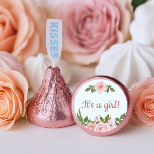 Blush Rose Watercolor Floral Baby Shower Hershey®'s Kisses®