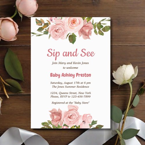 Blush Rose Watercolor Floral Baby Shower Invitation