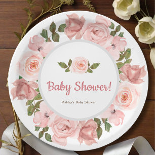 Blush Rose Watercolor Floral Baby Shower Paper Plates
