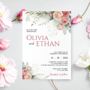 Blush Rose Watercolor Floral Wedding Invitation