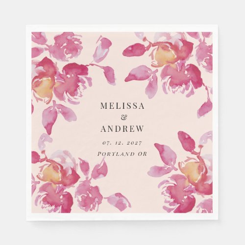 Blush Rose Watercolor Modern Wedding Napkins