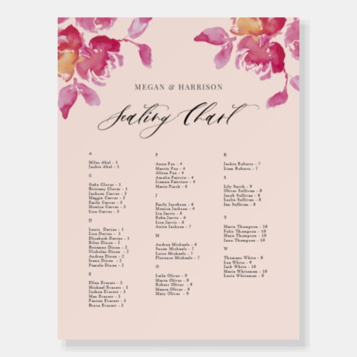 Blush Rose Watercolor Modern Wedding Seating Chart Foam Board