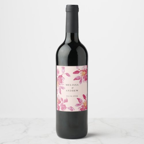 Blush Rose Watercolor Modern Wedding Wine Label