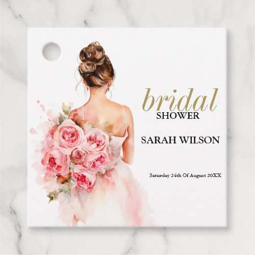 Blush Rose Watercolor Wedding Gown Bridal Shower  Favor Tags