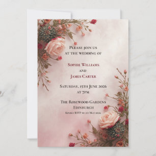 Blush Rose Wedding Invitation Floral Romantic