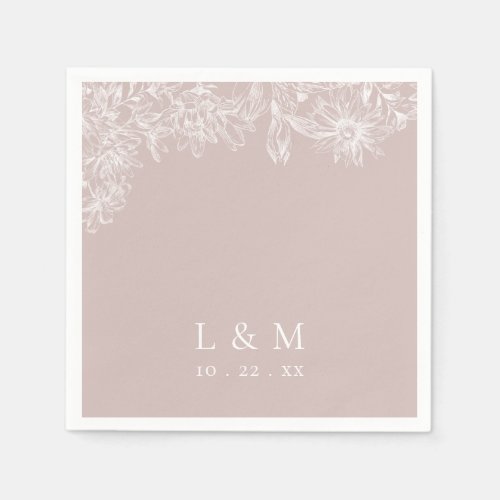 Blush Rose White Monogram Wedding Napkins