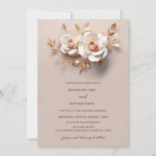 Blush RoseGold 3 D Flowers Invitation