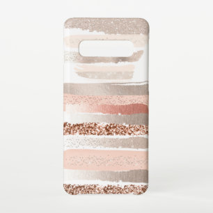 Blush Rosegold Copper Glitter Stripes Samsung Galaxy S10 Case