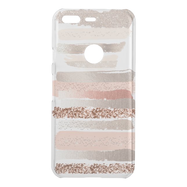 Blush Rosegold Copper Glitter Stripes Uncommon Google Pixel Case (Back)