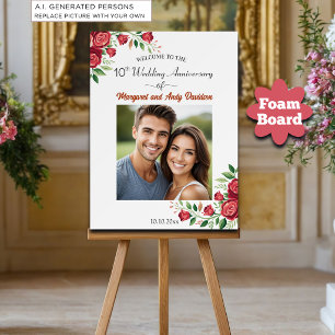 Blush Roses 10th Wedding Anniversary Photo Welcome Foam Board
