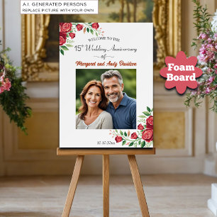 Blush Roses 15th Wedding Anniversary Photo Welcome Foam Board