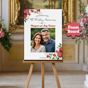 Blush Roses 15th Wedding Anniversary Photo Welcome Foam Board