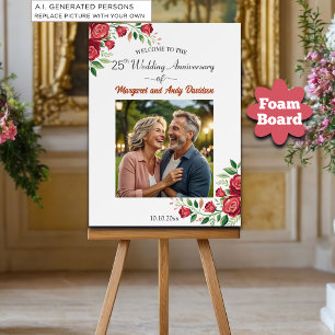 Blush Roses 25th Wedding Anniversary Photo Welcome Foam Board