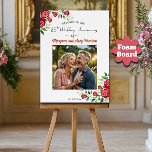 Blush Roses 25th Wedding Anniversary Photo Welcome Foam Board