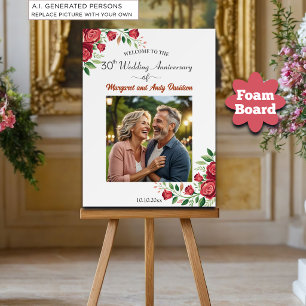 Blush Roses 30th Wedding Anniversary Photo Welcome Foam Board