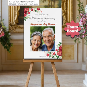 Blush Roses 40th Wedding Anniversary Photo Welcome Foam Board