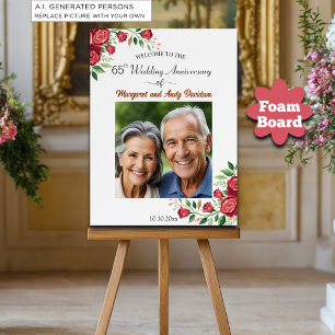 Blush Roses 65th Wedding Anniversary Photo Welcome Foam Board