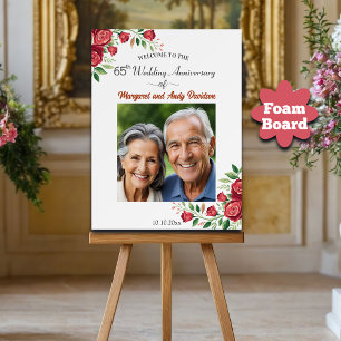 Blush Roses 65th Wedding Anniversary Photo Welcome Foam Board