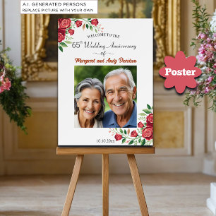 Blush Roses 65th Wedding Anniversary Photo Welcome Poster