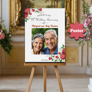 Blush Roses 75th Wedding Anniversary Photo Welcome Poster