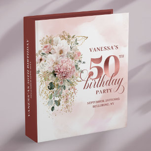Blush Roses and Greenery 50th Birthday Photo Book 3 Ring Binder