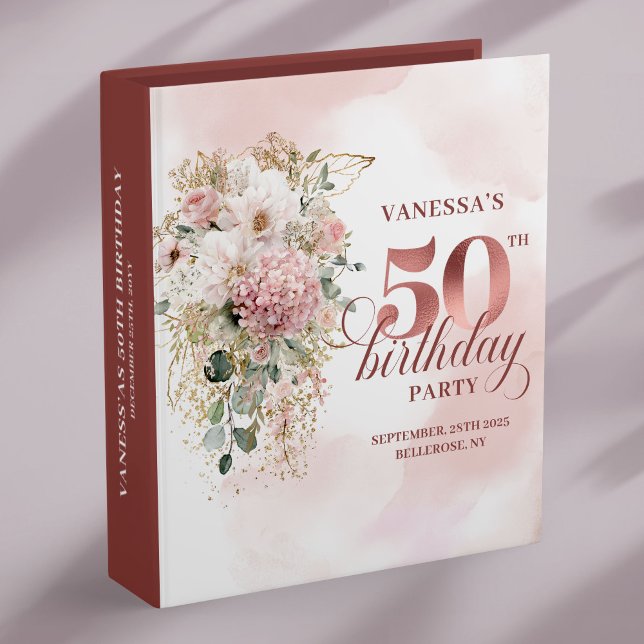 Blush Roses and Greenery 50th Birthday Photo Book 3 Ring Binder (Blush Roses and Greenery 50th Birthday Photo Book)