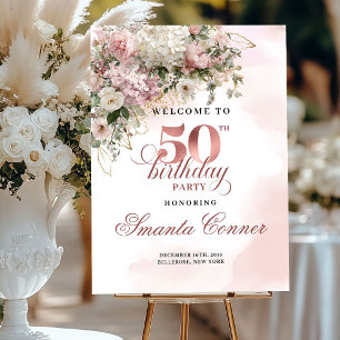 Blush Roses and Greenery 50th Birthday Welcome Foam Board