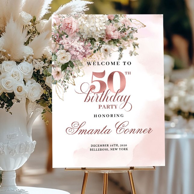 Blush Roses and Greenery 50th Birthday Welcome Foam Board (Blush Roses and Greenery 50th Birthday Welcome)