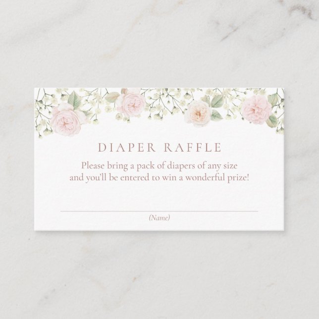 Blush Roses Baby Breath Diaper Raffle insert card (Front)