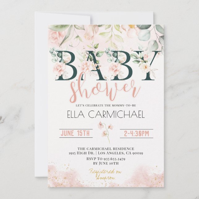 Blush Roses Baby Shower Invitation (Front)