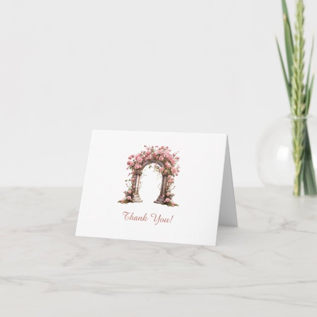 Blush Roses Boho Wedding Arch Letterpress Thank You Card (Front)