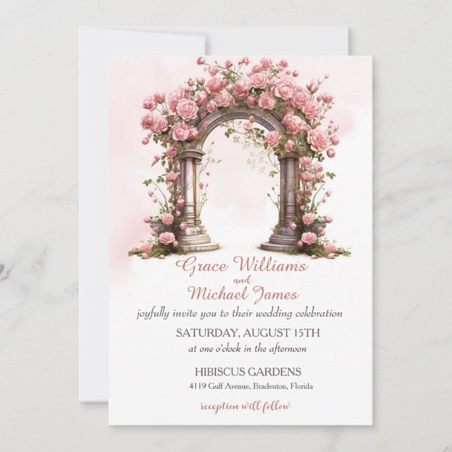 Blush Roses Boho Wedding Arch Wedding Invitation (Front)