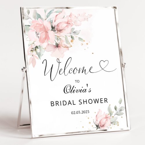 Blush roses bridal shower welcome sign