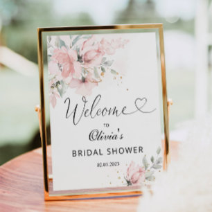 Blush roses bridal shower welcome sign