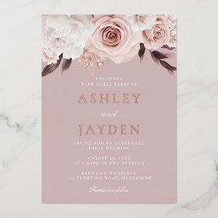 Blush Roses Dusty Pink Wedding Rose Gold Foil Invitation