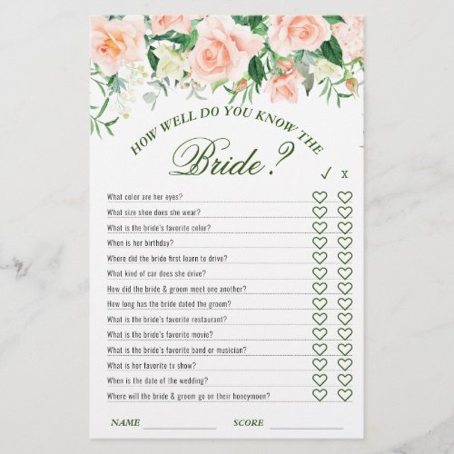 Blush Roses Floral Double_Sided Bridal Shower Game