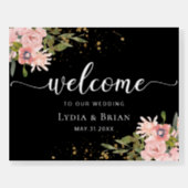 Blush Roses & Gold on Black Wedding Welcome Sign (Front)