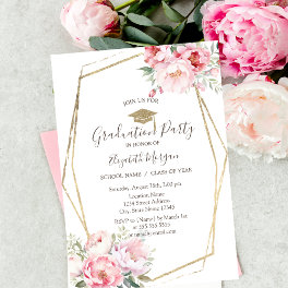 Blush Roses,Grad Cap,Graduation Invitation