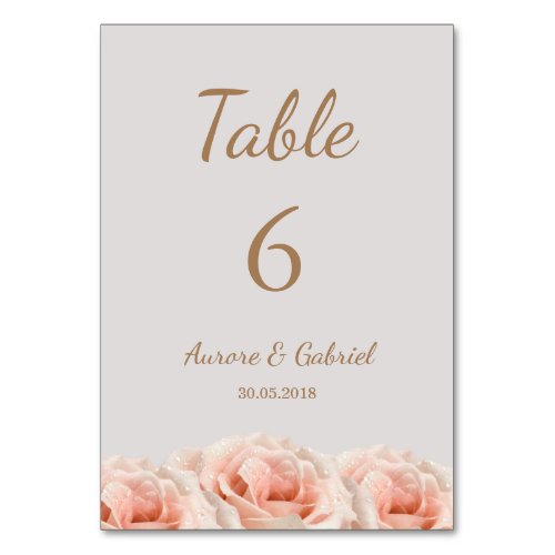 Blush Roses Gray floral Wedding Table number