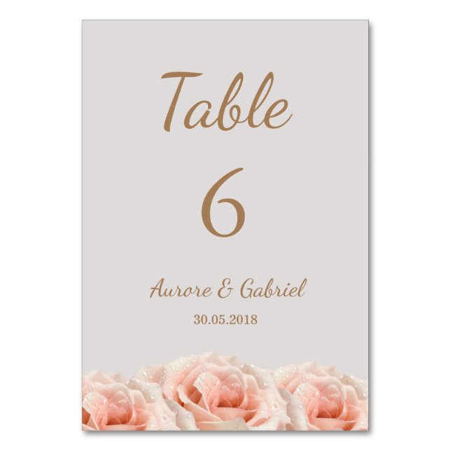 Blush Roses Gray floral Wedding Table number (Front)