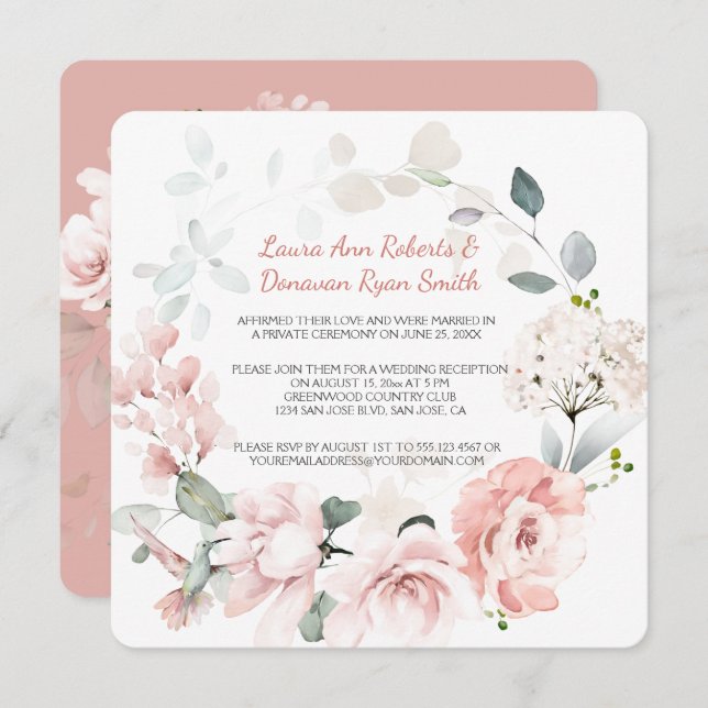 Blush Roses Hummingbirds Sage Greenery Wedding (Front/Back)