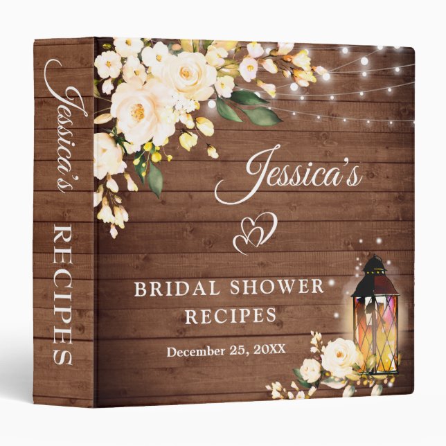 Blush Roses & Lantern Bridal Shower Recipe Binder (Front/Spine)