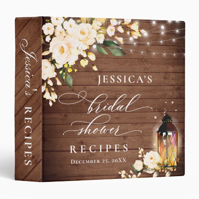 Blush Roses & Lantern Bridal Shower Recipe Binder (Front/Spine)