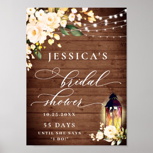 Blush Roses Lantern Rustic Wood Bridal Shower Poster