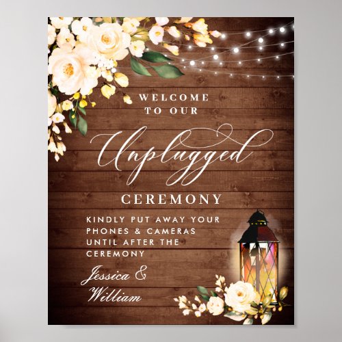 Blush Roses Lantern Unplugged Wedding Ceremony Poster